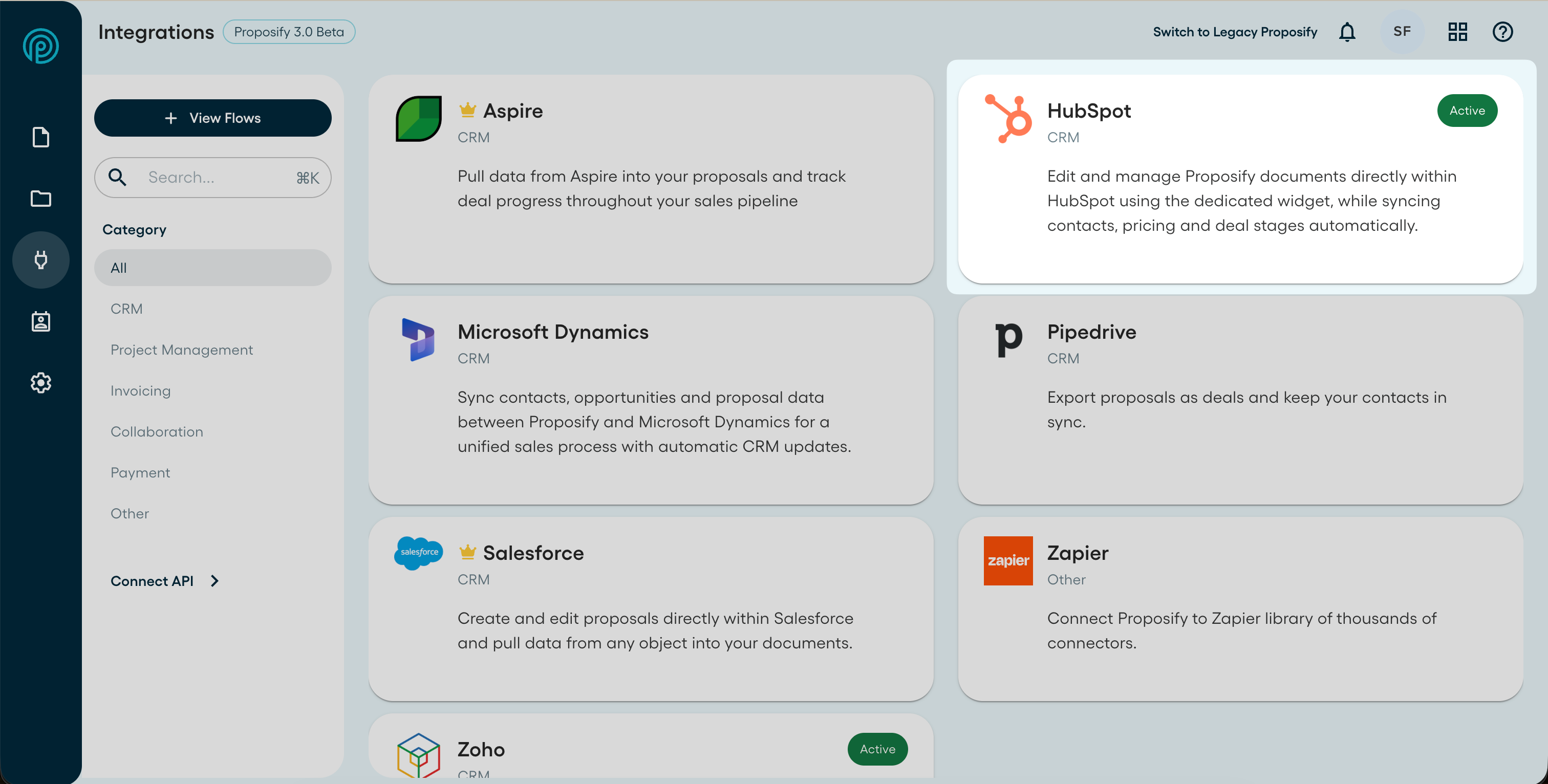 Connect HubSpot to import CRM data into Proposify